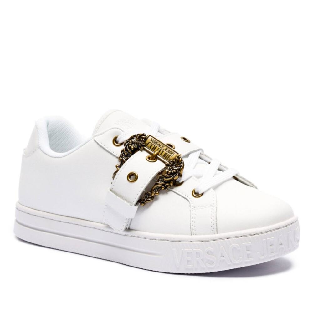 Versace Jeans Couture white leather gold baroque buckle court 88 lowtop sneakers